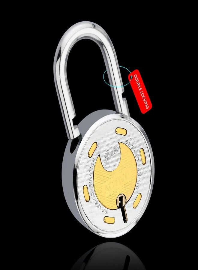 Bergo Lock Round 65 Padlock with 3 Keys/Key Chain /8 Lever/Double Locking/Brass Combination Silver Finish - Image 2